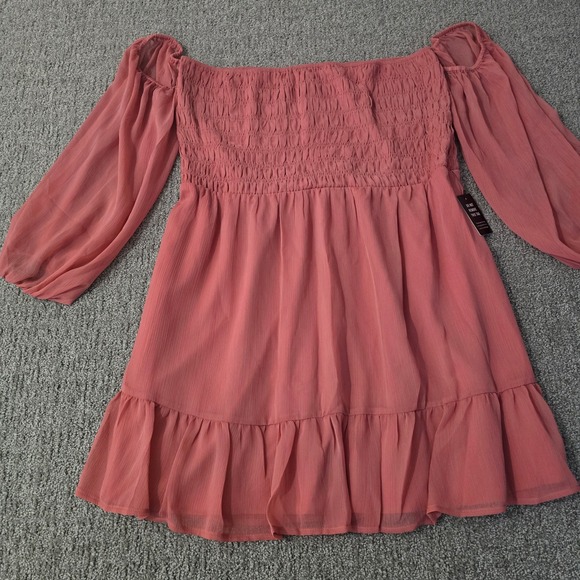 Express Tops - Express Dusty Rose Off Shoulder Smocked Peasant Blouse XL Boho Romantic